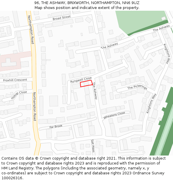 96, THE ASHWAY, BRIXWORTH, NORTHAMPTON, NN6 9UZ: Location map and indicative extent of plot