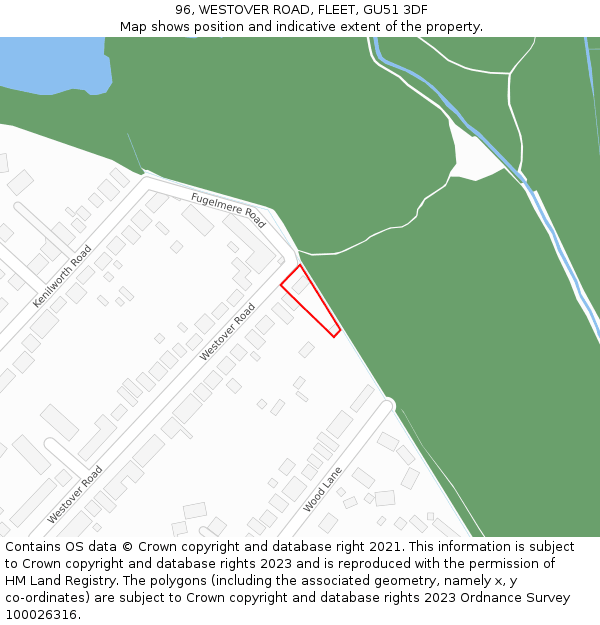 96, WESTOVER ROAD, FLEET, GU51 3DF: Location map and indicative extent of plot