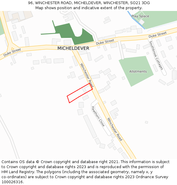 96, WINCHESTER ROAD, MICHELDEVER, WINCHESTER, SO21 3DG: Location map and indicative extent of plot