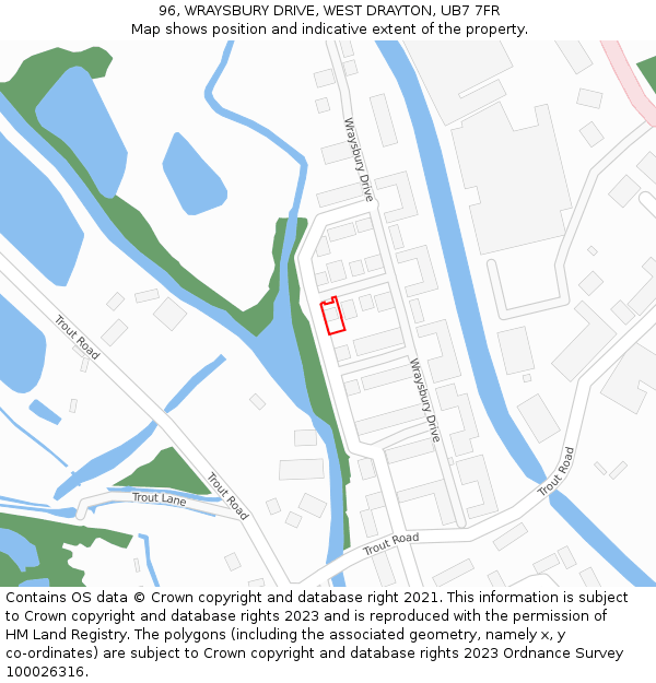 96, WRAYSBURY DRIVE, WEST DRAYTON, UB7 7FR: Location map and indicative extent of plot