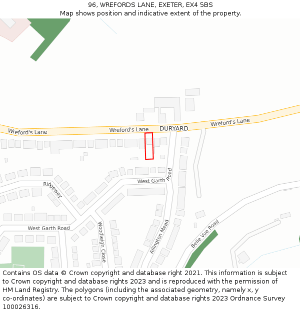 96, WREFORDS LANE, EXETER, EX4 5BS: Location map and indicative extent of plot