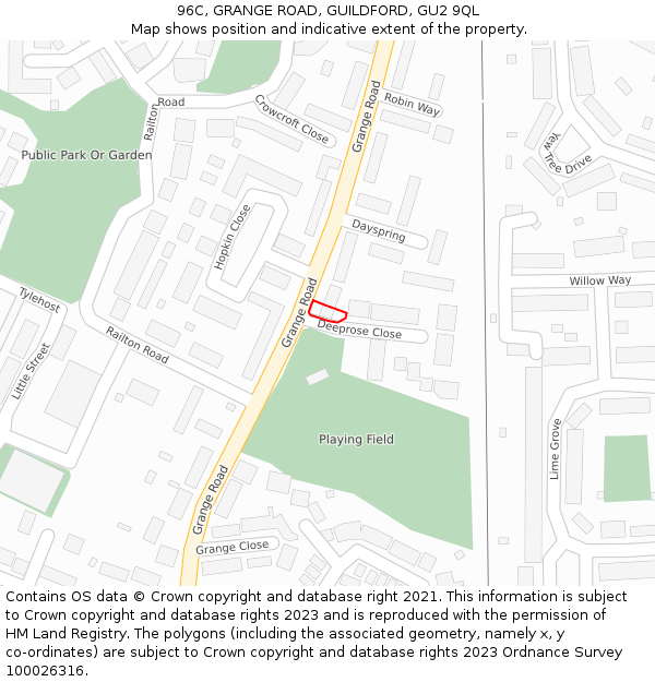 96C, GRANGE ROAD, GUILDFORD, GU2 9QL: Location map and indicative extent of plot