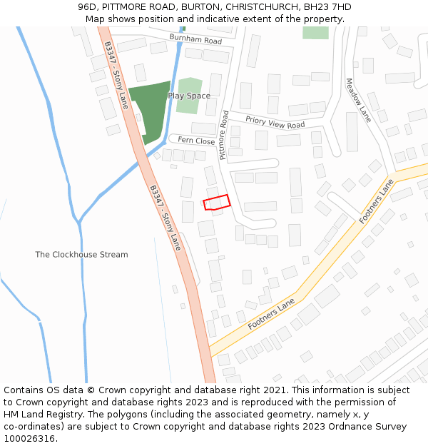 96D, PITTMORE ROAD, BURTON, CHRISTCHURCH, BH23 7HD: Location map and indicative extent of plot