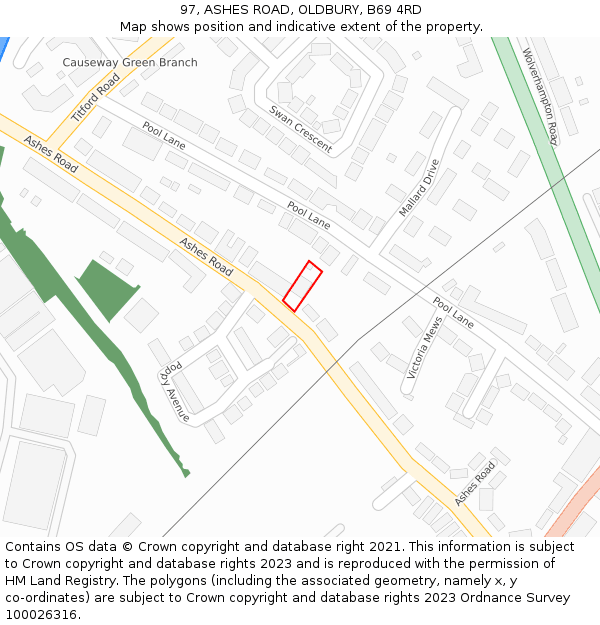 97, ASHES ROAD, OLDBURY, B69 4RD: Location map and indicative extent of plot