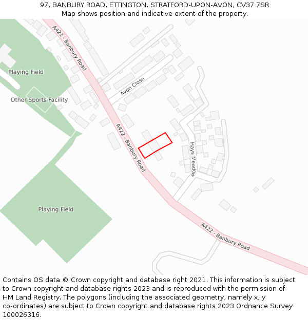97, BANBURY ROAD, ETTINGTON, STRATFORD-UPON-AVON, CV37 7SR: Location map and indicative extent of plot