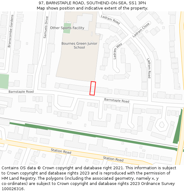 97, BARNSTAPLE ROAD, SOUTHEND-ON-SEA, SS1 3PN: Location map and indicative extent of plot