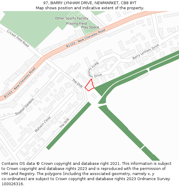 97, BARRY LYNHAM DRIVE, NEWMARKET, CB8 8YT: Location map and indicative extent of plot