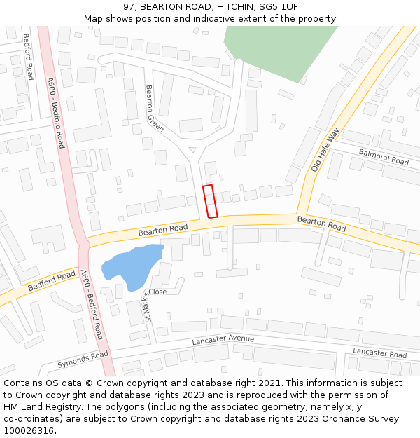 97, BEARTON ROAD, HITCHIN, SG5 1UF: Location map and indicative extent of plot