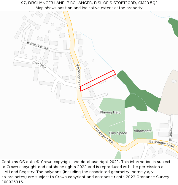 97, BIRCHANGER LANE, BIRCHANGER, BISHOP'S STORTFORD, CM23 5QF: Location map and indicative extent of plot