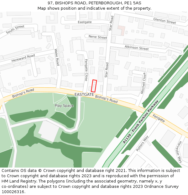 97, BISHOPS ROAD, PETERBOROUGH, PE1 5AS: Location map and indicative extent of plot