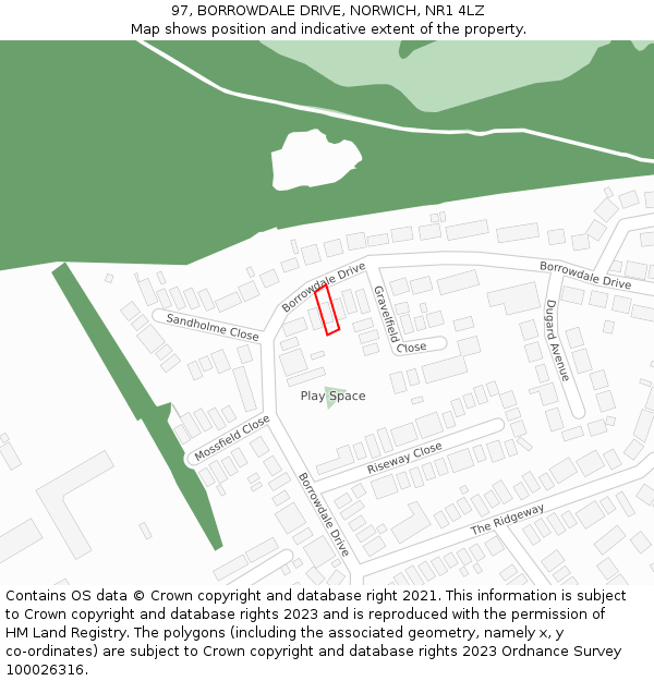 97, BORROWDALE DRIVE, NORWICH, NR1 4LZ: Location map and indicative extent of plot
