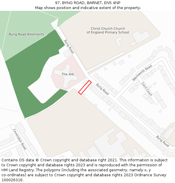 97, BYNG ROAD, BARNET, EN5 4NP: Location map and indicative extent of plot