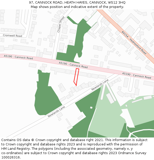97, CANNOCK ROAD, HEATH HAYES, CANNOCK, WS12 3HQ: Location map and indicative extent of plot