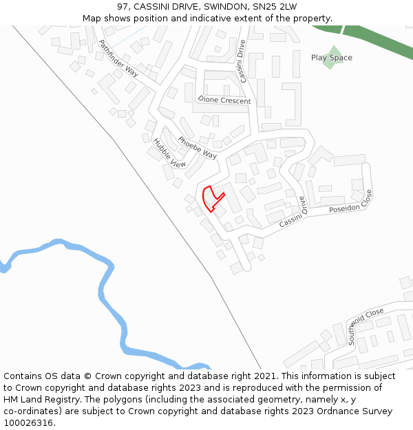 97, CASSINI DRIVE, SWINDON, SN25 2LW: Location map and indicative extent of plot