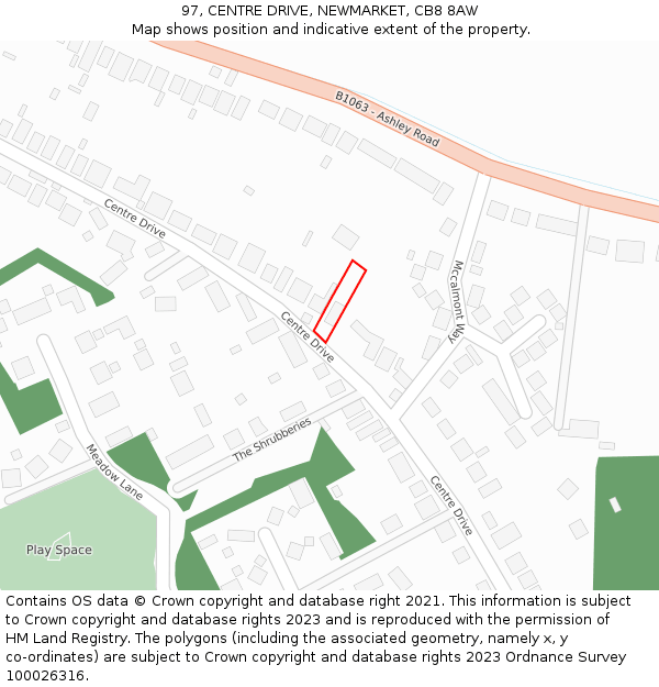 97, CENTRE DRIVE, NEWMARKET, CB8 8AW: Location map and indicative extent of plot
