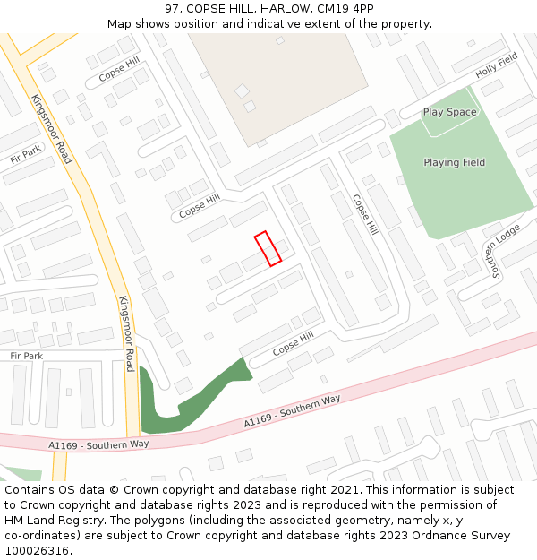 97, COPSE HILL, HARLOW, CM19 4PP: Location map and indicative extent of plot