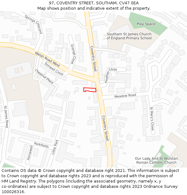 97, COVENTRY STREET, SOUTHAM, CV47 0EA: Location map and indicative extent of plot