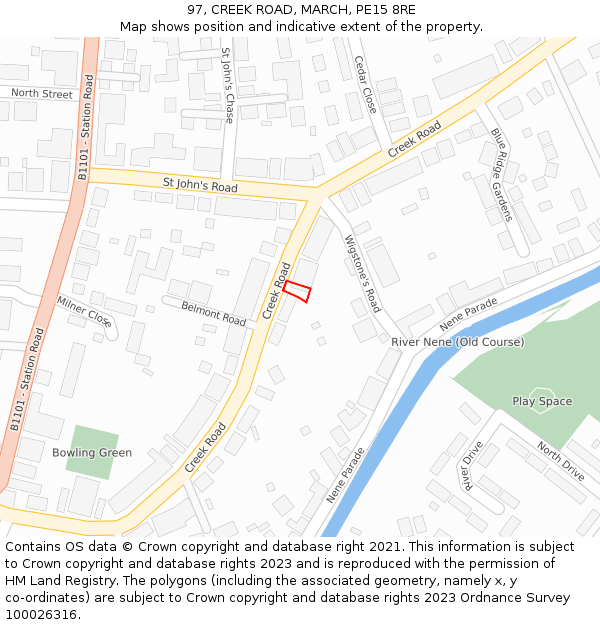 97, CREEK ROAD, MARCH, PE15 8RE: Location map and indicative extent of plot