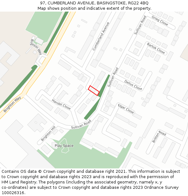 97, CUMBERLAND AVENUE, BASINGSTOKE, RG22 4BQ: Location map and indicative extent of plot