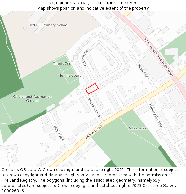 97, EMPRESS DRIVE, CHISLEHURST, BR7 5BG: Location map and indicative extent of plot