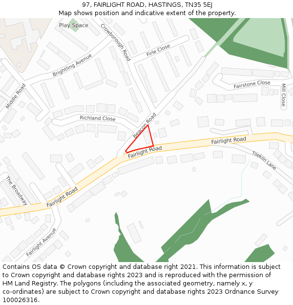 97, FAIRLIGHT ROAD, HASTINGS, TN35 5EJ: Location map and indicative extent of plot