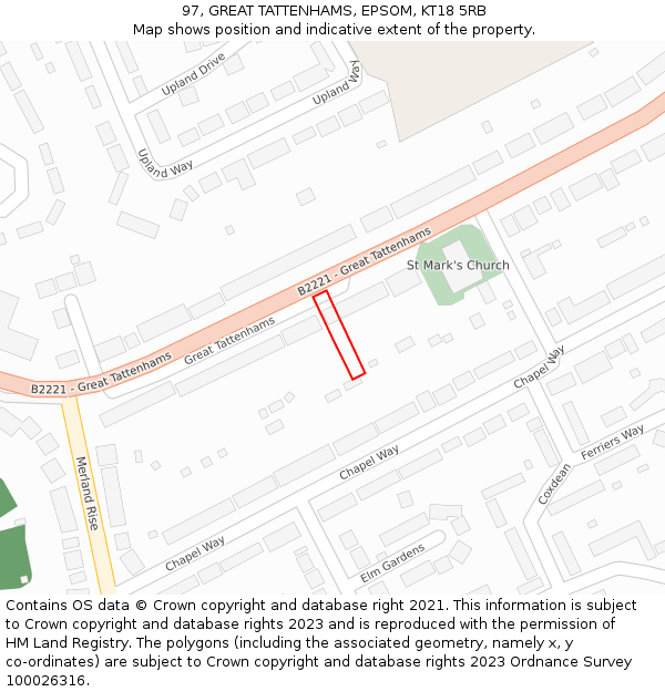 97, GREAT TATTENHAMS, EPSOM, KT18 5RB: Location map and indicative extent of plot
