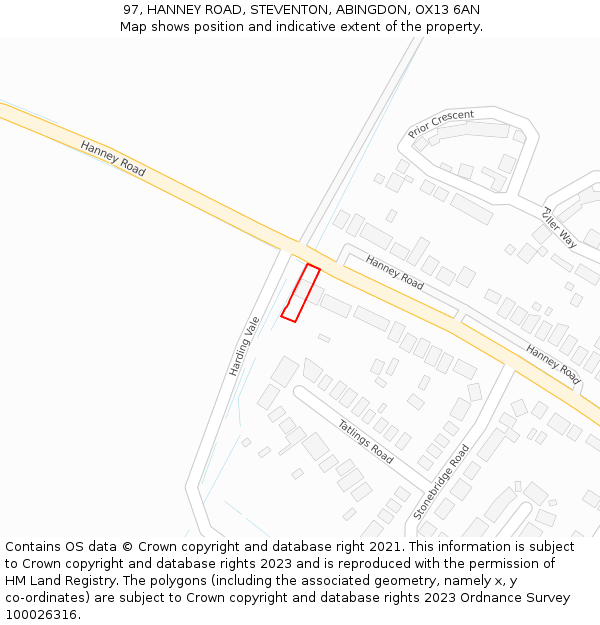 97, HANNEY ROAD, STEVENTON, ABINGDON, OX13 6AN: Location map and indicative extent of plot