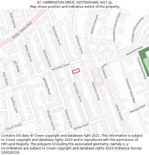 97, HARRINGTON DRIVE, NOTTINGHAM, NG7 1JL: Location map and indicative extent of plot