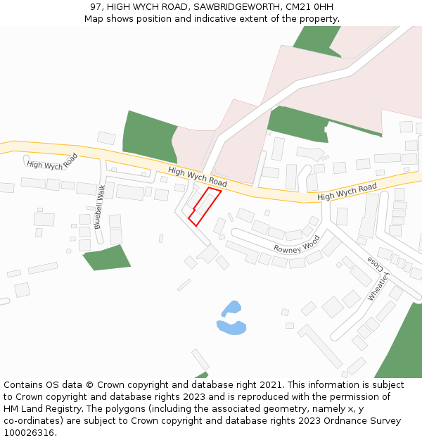 97, HIGH WYCH ROAD, SAWBRIDGEWORTH, CM21 0HH: Location map and indicative extent of plot