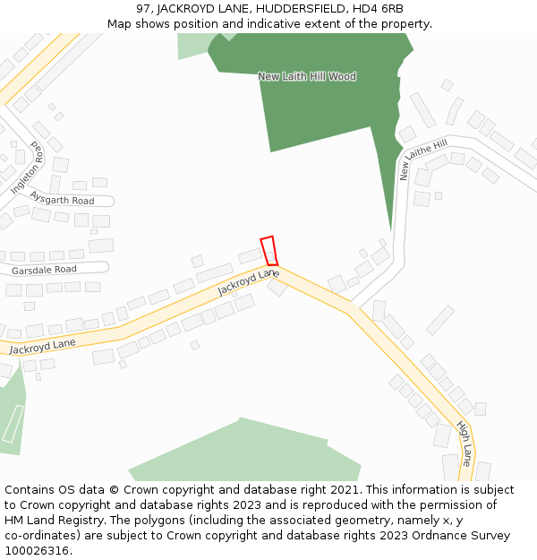 97, JACKROYD LANE, HUDDERSFIELD, HD4 6RB: Location map and indicative extent of plot