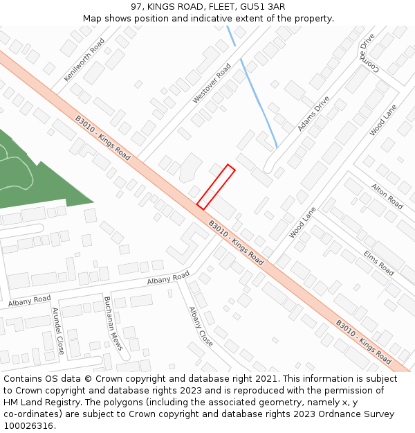 97, KINGS ROAD, FLEET, GU51 3AR: Location map and indicative extent of plot