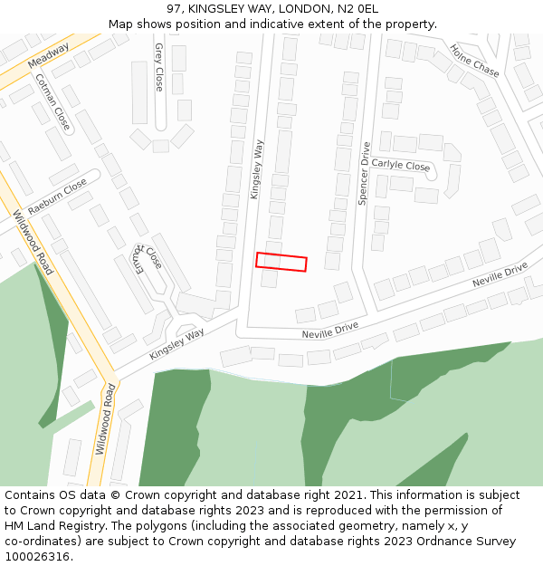 97, KINGSLEY WAY, LONDON, N2 0EL: Location map and indicative extent of plot