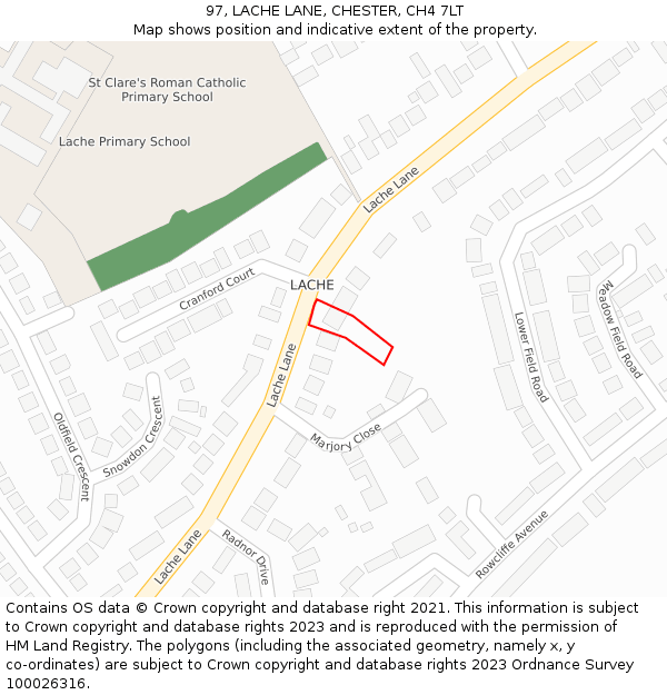 97, LACHE LANE, CHESTER, CH4 7LT: Location map and indicative extent of plot