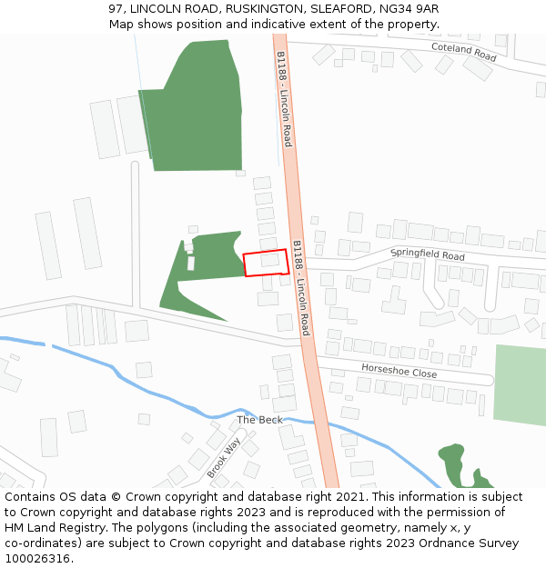 97, LINCOLN ROAD, RUSKINGTON, SLEAFORD, NG34 9AR: Location map and indicative extent of plot