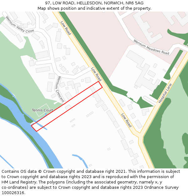 97, LOW ROAD, HELLESDON, NORWICH, NR6 5AG: Location map and indicative extent of plot