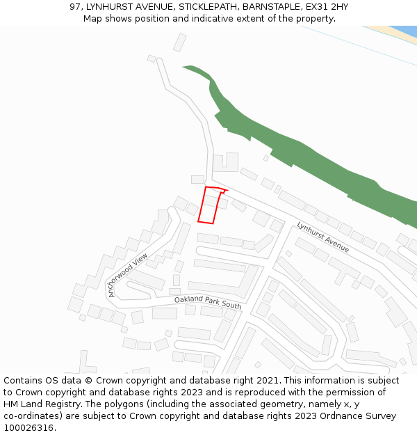 97, LYNHURST AVENUE, STICKLEPATH, BARNSTAPLE, EX31 2HY: Location map and indicative extent of plot