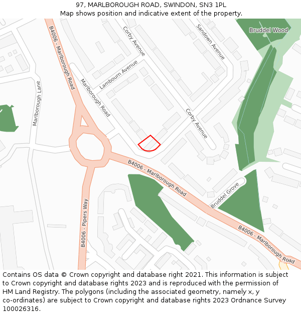 97, MARLBOROUGH ROAD, SWINDON, SN3 1PL: Location map and indicative extent of plot
