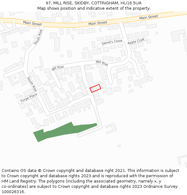 97, MILL RISE, SKIDBY, COTTINGHAM, HU16 5UA: Location map and indicative extent of plot