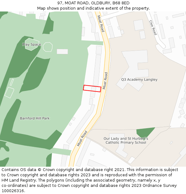 97, MOAT ROAD, OLDBURY, B68 8ED: Location map and indicative extent of plot