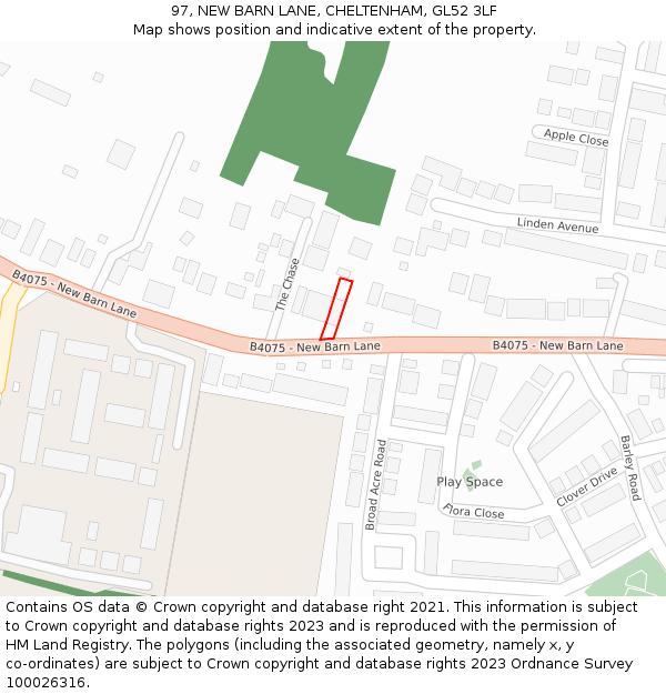 97, NEW BARN LANE, CHELTENHAM, GL52 3LF: Location map and indicative extent of plot