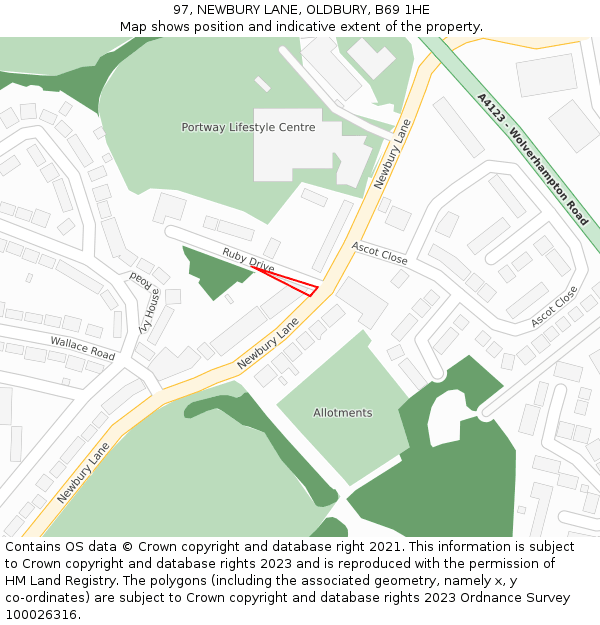 97, NEWBURY LANE, OLDBURY, B69 1HE: Location map and indicative extent of plot