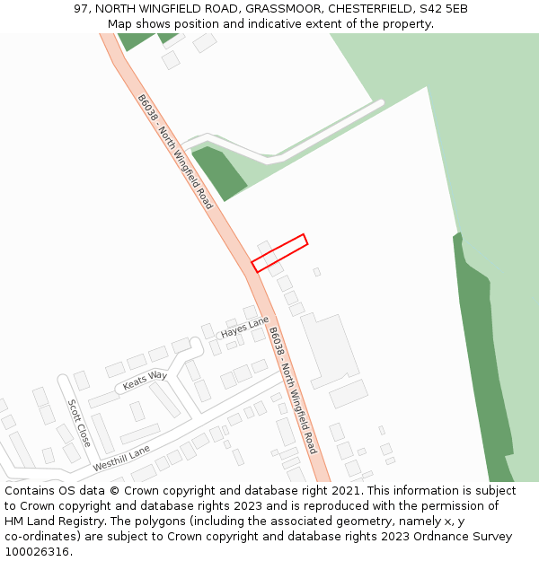 97, NORTH WINGFIELD ROAD, GRASSMOOR, CHESTERFIELD, S42 5EB: Location map and indicative extent of plot
