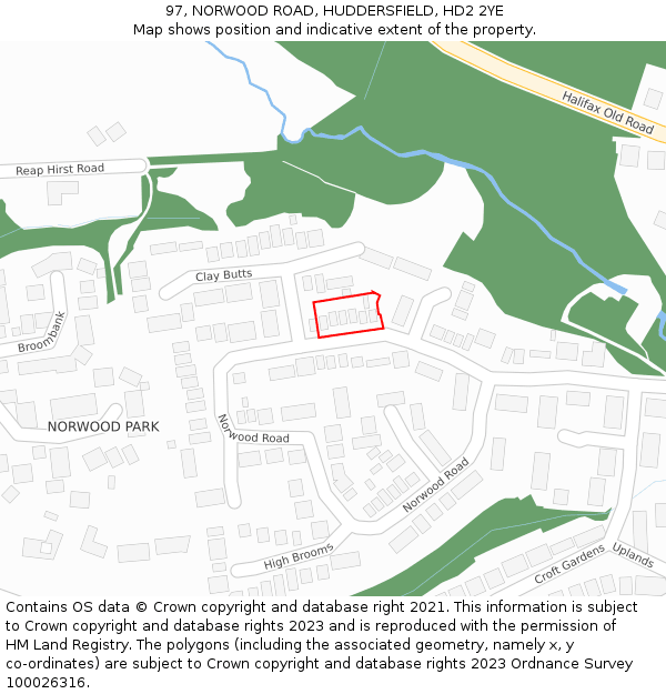 97, NORWOOD ROAD, HUDDERSFIELD, HD2 2YE: Location map and indicative extent of plot