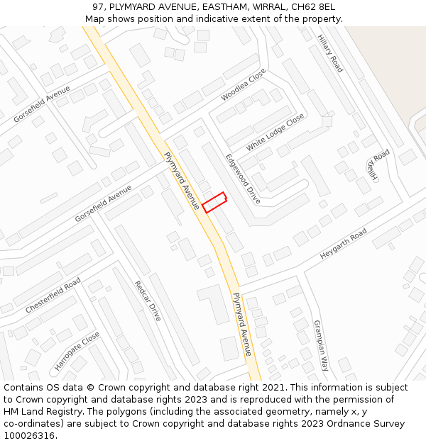 97, PLYMYARD AVENUE, EASTHAM, WIRRAL, CH62 8EL: Location map and indicative extent of plot