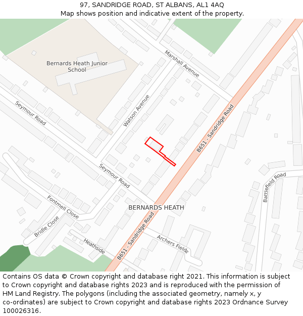97, SANDRIDGE ROAD, ST ALBANS, AL1 4AQ: Location map and indicative extent of plot