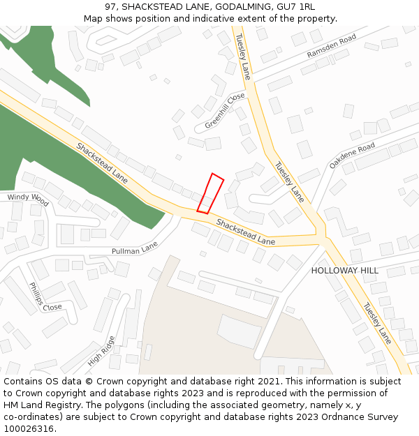 97, SHACKSTEAD LANE, GODALMING, GU7 1RL: Location map and indicative extent of plot