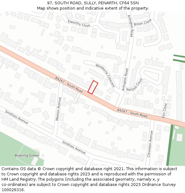 97, SOUTH ROAD, SULLY, PENARTH, CF64 5SN: Location map and indicative extent of plot
