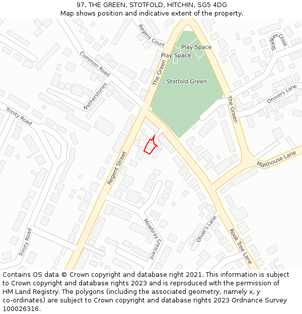 97, THE GREEN, STOTFOLD, HITCHIN, SG5 4DG: Location map and indicative extent of plot