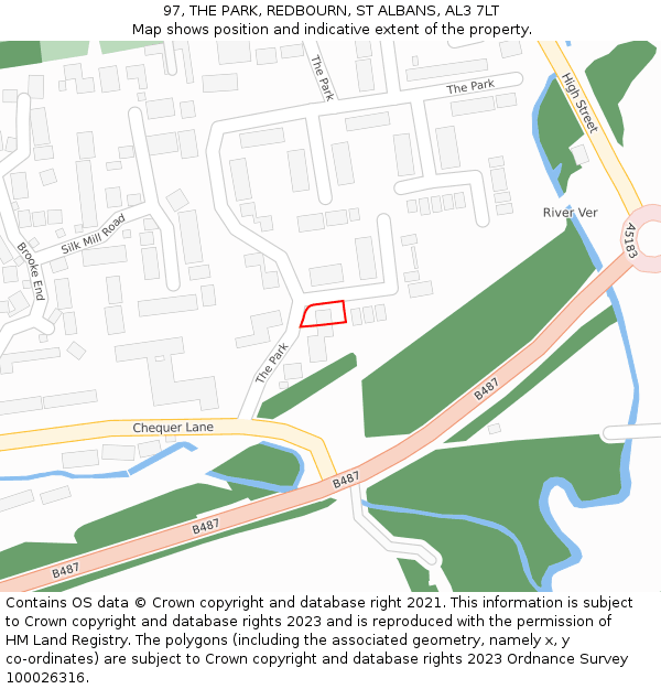 97, THE PARK, REDBOURN, ST ALBANS, AL3 7LT: Location map and indicative extent of plot