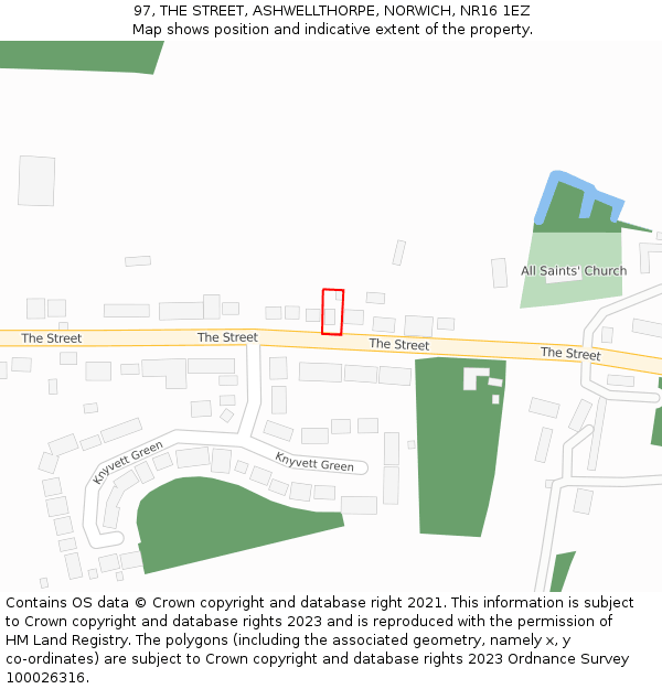 97, THE STREET, ASHWELLTHORPE, NORWICH, NR16 1EZ: Location map and indicative extent of plot
